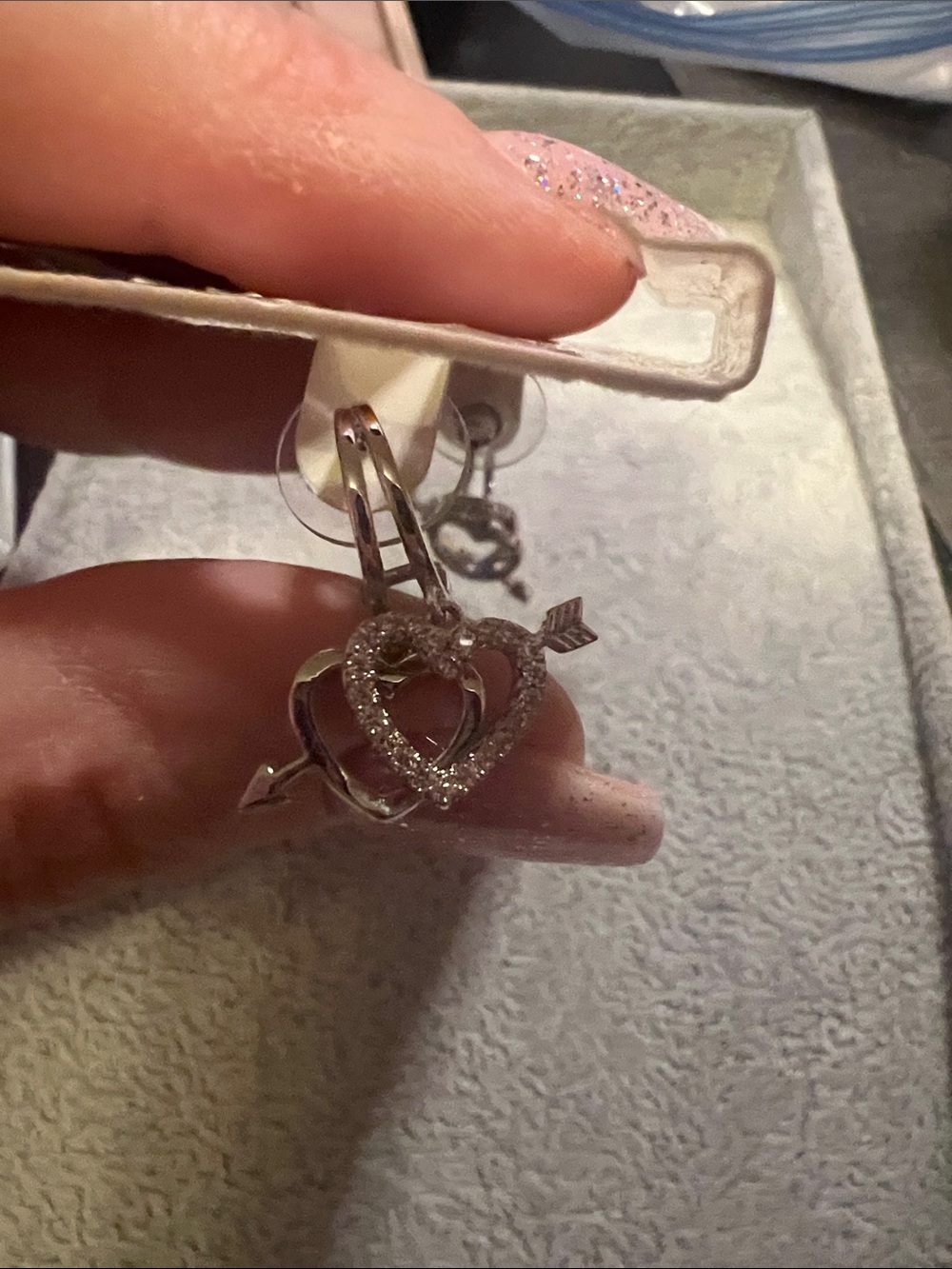 Silver Heart-and-Arrow Hoop Earrings with Crystal Accents